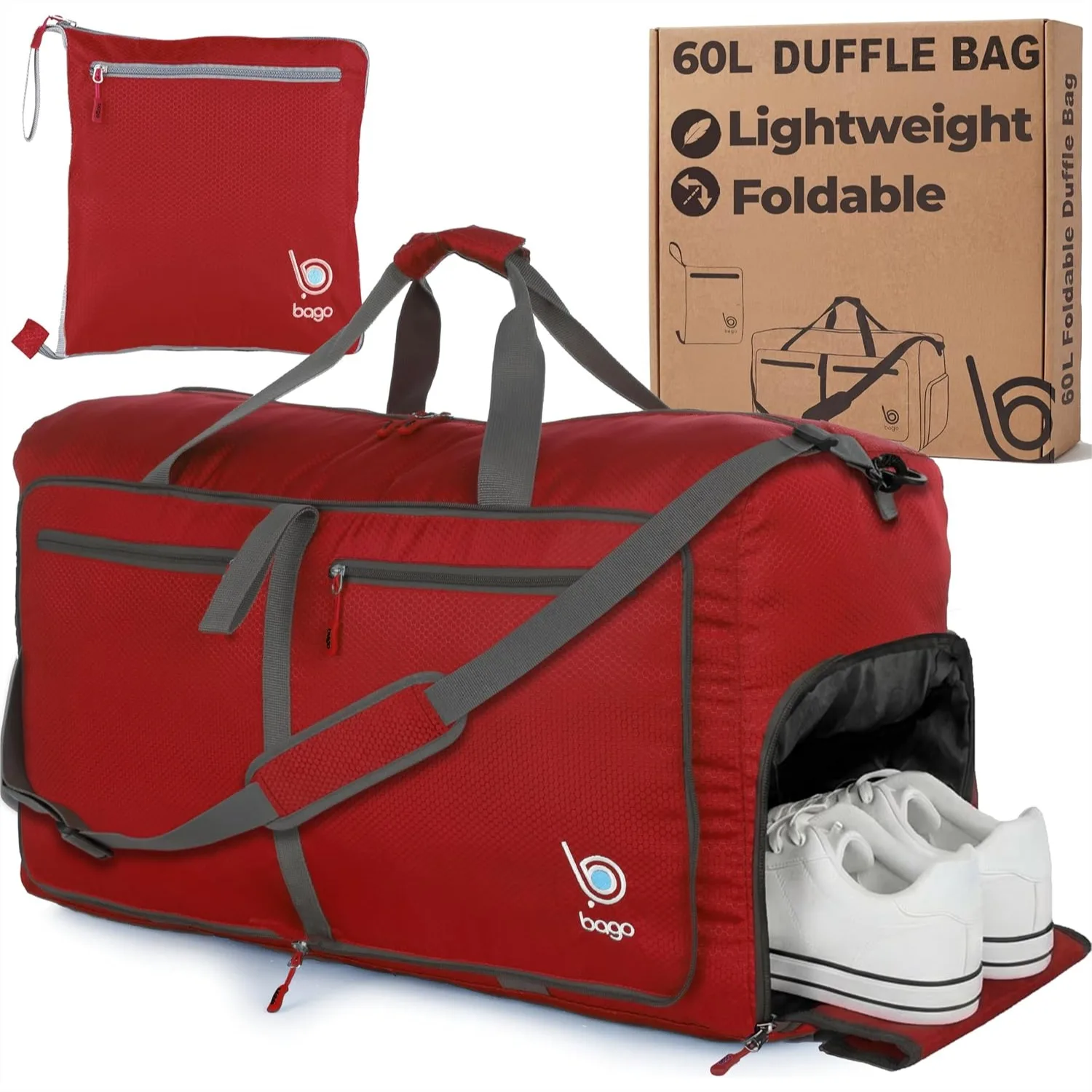 

Medium Duffle Bag for Travel Women Men, 60L Foldable Duffel with Shoe Compartment, Lightweight Weekender Overnight Bag