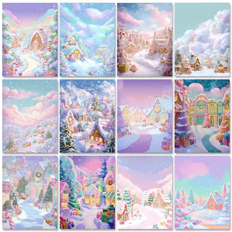 

GATYZTORY Painting By Number Winter Scenery For Adults Picture By Numbers Snow House Paint On Canvas DIY Frame Home Decoration