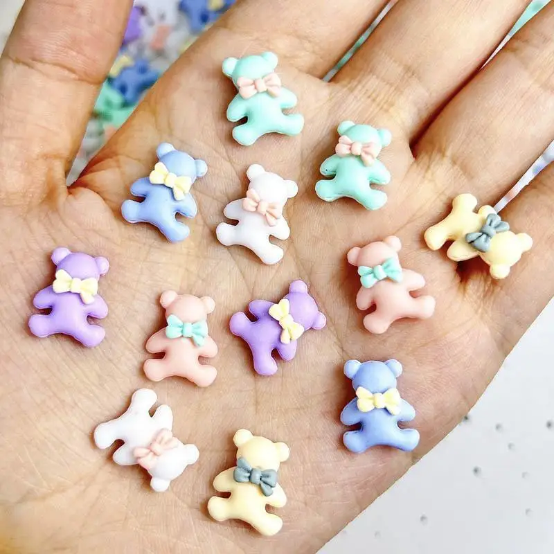 Solid Color Bowknot Bear Nail Charms 3D Cartoon Frosted Bear Cream Glue Nail Art Decorations DIY Phone Case Hairpin Nails Crafts