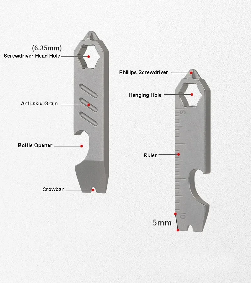 FEGVE Mini Titanium Keychain Multi Tools Pry Bar Crowbar Opener Outdoor Pocket EDC