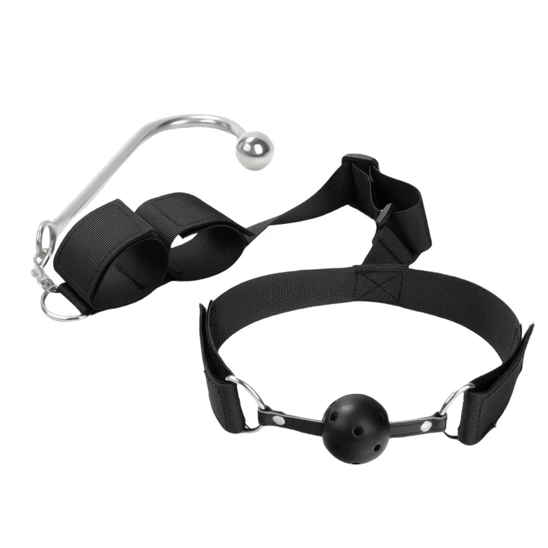 Adult Erotic Anal Hook BDSM Kits with Nylon Backhand Binding Handcuffs Apertural Mouth Plug for Couple Bundle Game Sex Toys