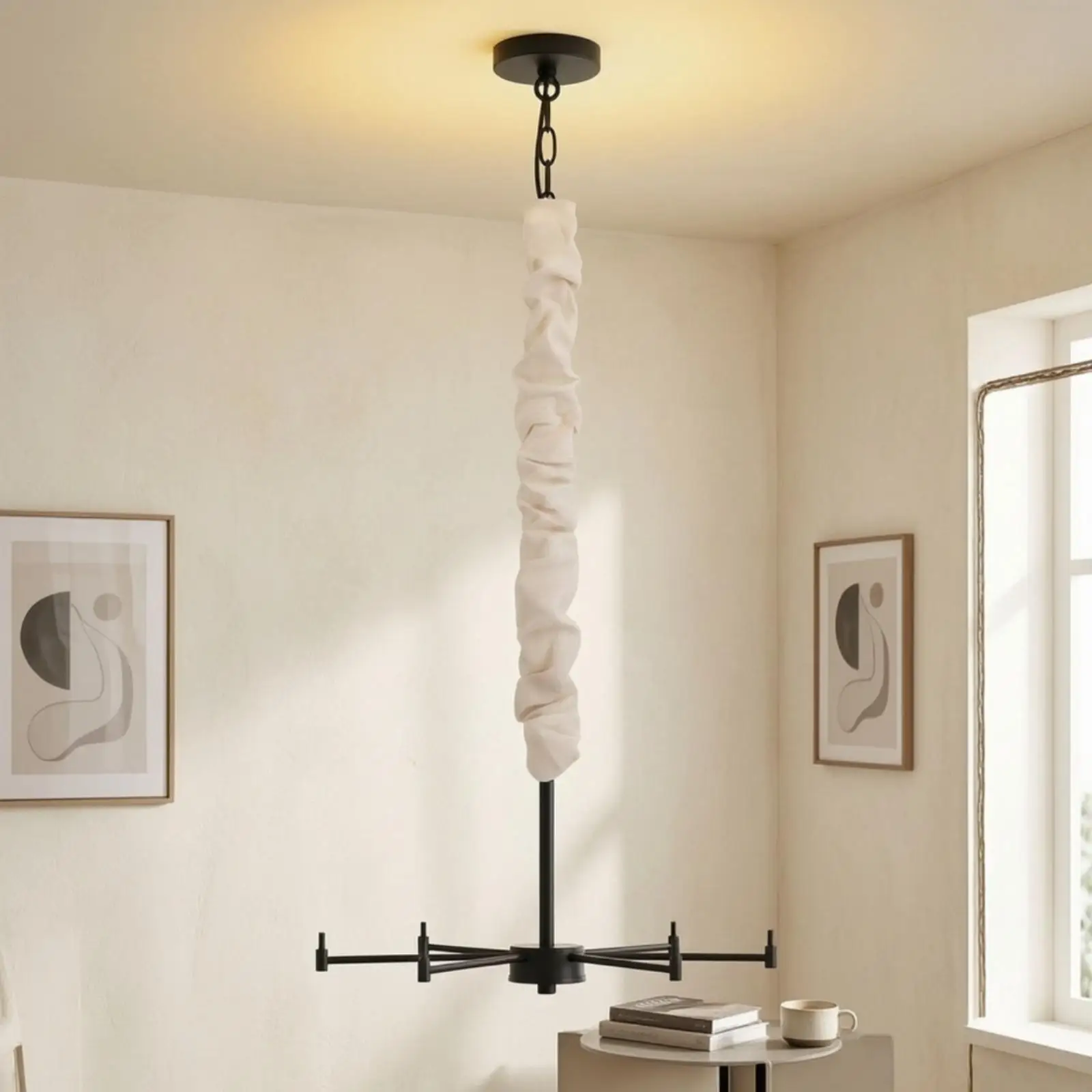 Chandelier Cord Cover Linen Chandelier Chain Cover Easy to Install Textile Cord Wrap with Hook-and-Loop for Homeowners, view 2