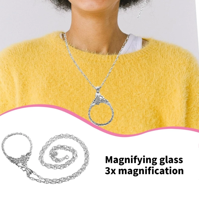 Elegant Magnifier Glass Necklace Pendant for Trendy Women Ladies Daily Use Jewelry Loupe with Sturdy Alloy Chain