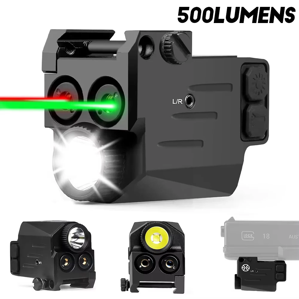 500 Lumen ปืนยุทธวิธีสีแดงสีเขียวเลเซอร์ปืนพก USB ชาร์จอาวุธ Light Handgun Light Airsoft การล่าสัตว์ยิง