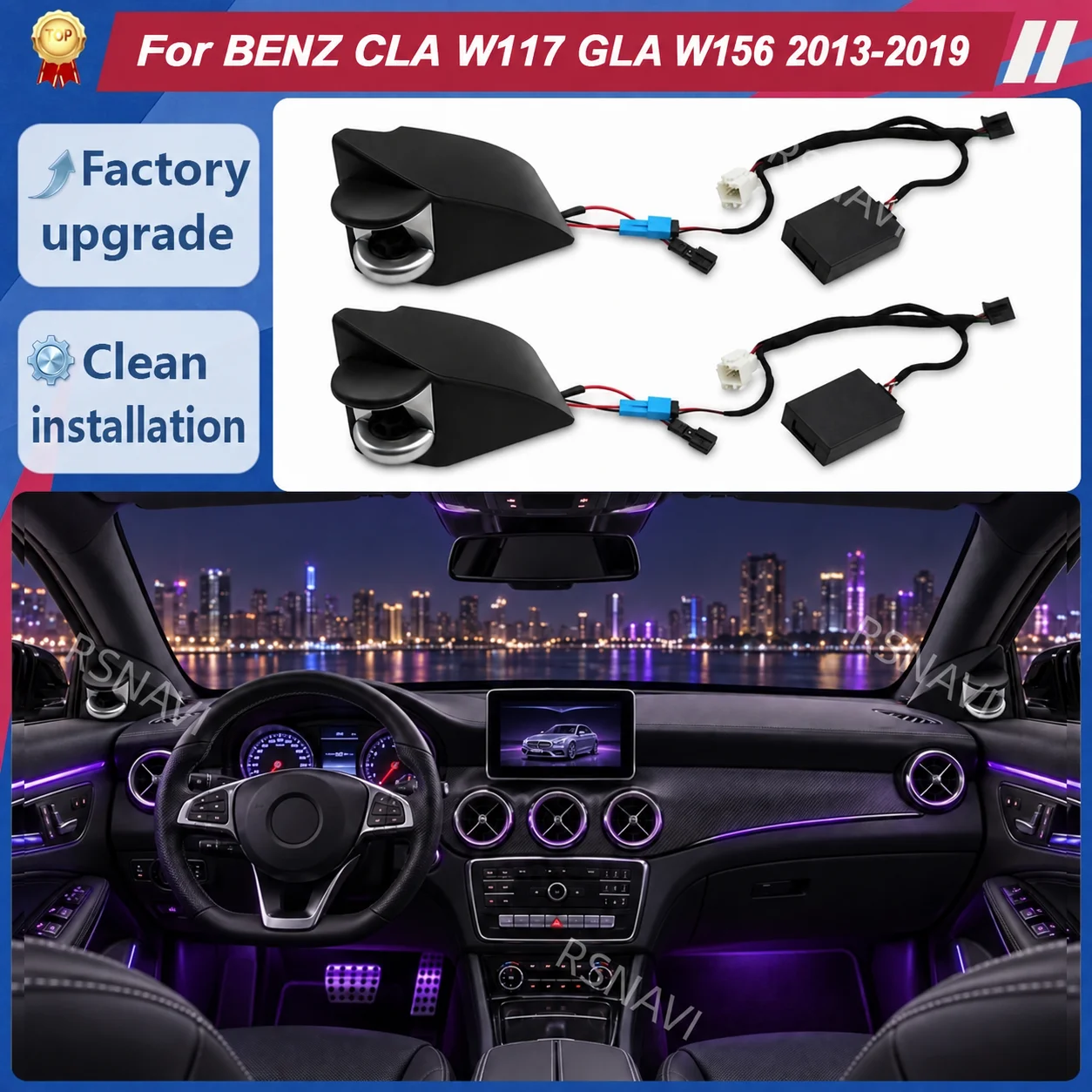 Hourglass Design Tweeters with Ambient Lighting for Mercedes-Benz CLA W117 GLA W156 2013-2019 High-Frequency Audio Retrofit Kit