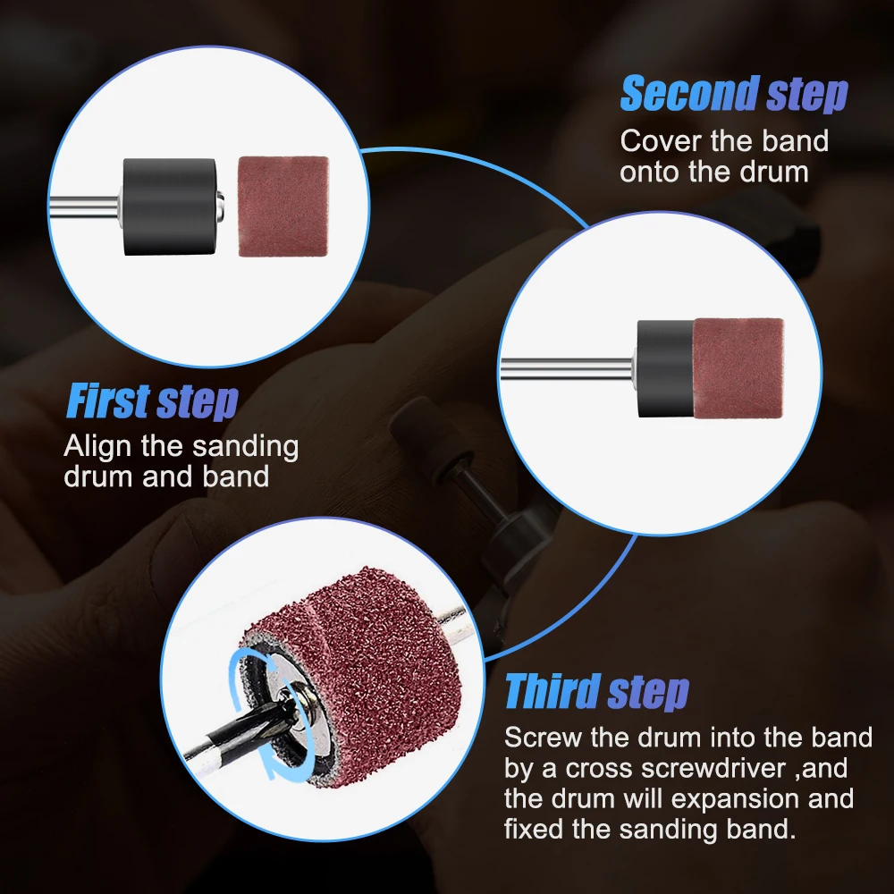 CMCP Sanding Drum Set 60/80/100/120/180Grit Dremel With Sanding Mandrels Sanding Bands For Dremel Rotary Tools Abrasive Tools