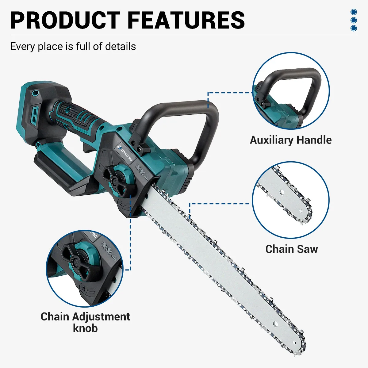 DrillPro 12Inch Brushless Electric Chain Saw 2000W 18000RPM Cordless Handheld Chainsaw Pruning Tools for Makita Battery