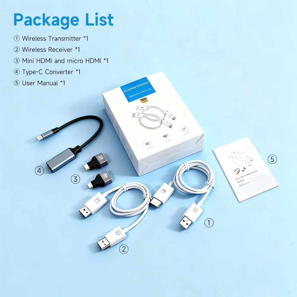 50M HDMI Wireless Transmitter and Receiver 4K Decoder 1080P Output HDMI Wireless Extender for Camera PC to TV Projector Monitor