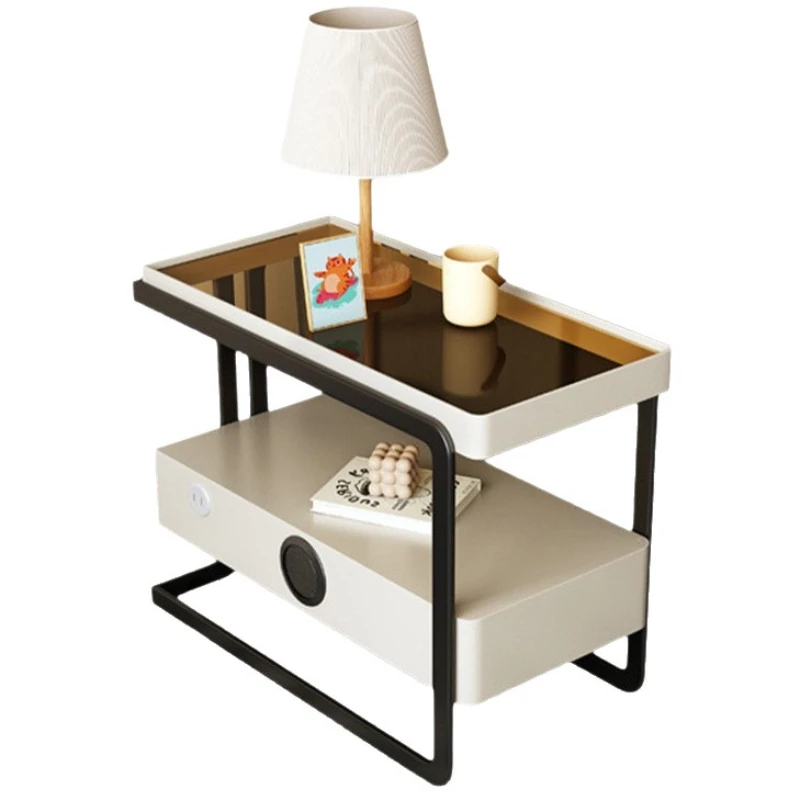 

Sofa side few light luxury high-end living room movable coffee table trolley bedside table glass shelf side cabinet