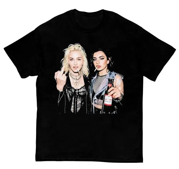 2026  Madonna and Charli XCX Photo Portrait T Shirt Unisex Pop Singer Fan Merch Short Sleeve Cotton Graphic Tee