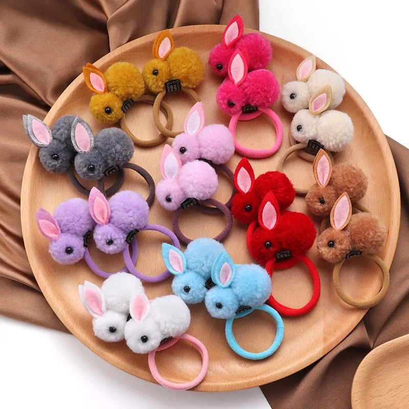 2 stücke Haar Zubehör Elastique Cheveux Fille Gomas Elasticas Pelzigen Mädchen Stirnbänder Koreanische Kinder Kleding Kaninchen Ohren Scrunchie