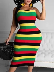 LW Plus Size Striped Backless Dress beach causal Sleeveless Sheath Wrapped Skirt Square Collar Summer Women Clothings