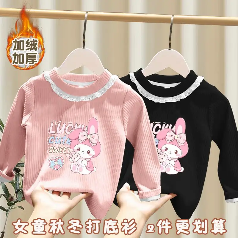 My Melody Anime Kawaii Sanrio Ins Fashion anak-anak kemeja dasar lucu kartun Ins kasmir hangat lengan panjang hadiah bertudung untuk anak-anak