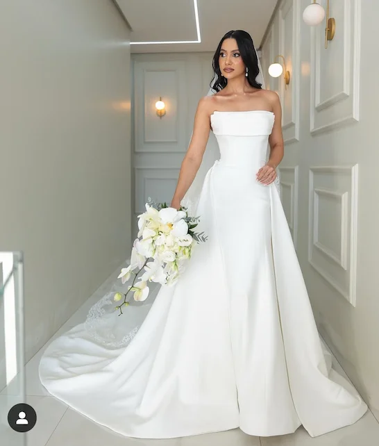 ชุดแต่งงานปี 2025 ทรงเมอร์เมด แบบไร้สาย ทรงเอไลน์ ยาวกรอมพื้น ชุดเจ้าสาวสวยหรู สามารถสั่งตัดตามขนาดได้ vestidos de novia свад