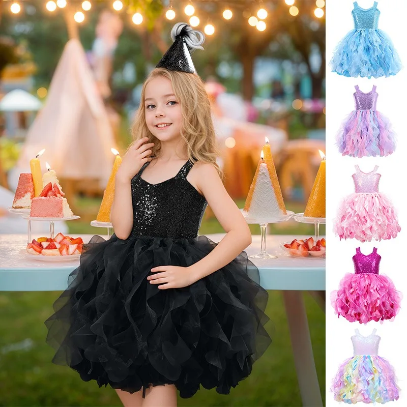 2026 New Product Woven Spiral Skirt for Festival Ball Performance Dress Party with Glittering Sequins Little Princess Dress