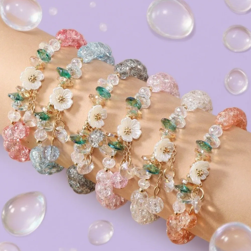 6Pcs/Set Fashion Sweet Glass Flower Colorful Bubble Beads Bracelet For Women Party Daily Wear Birthday Gift