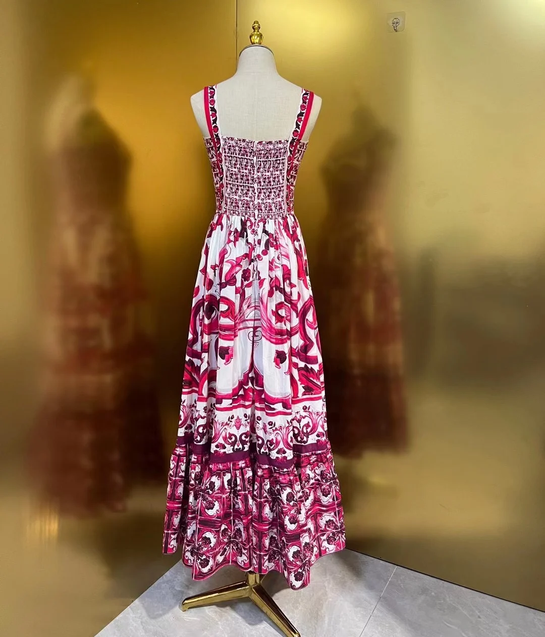 Flor vermelha porcelana bainha pesada enfeite cintura cinching saia longa vintage sle algodão maxi dr primavera verão