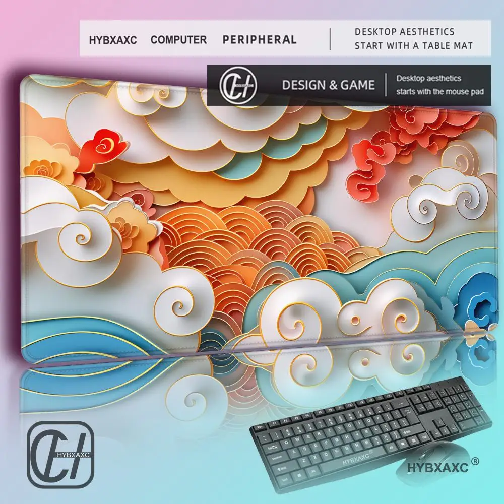 

HYBXAXC Colorful auspicious cloud mural Mouse Pad playmat mouse keyboard Large Gaming Rubber Lock Desk Mat Computer Gamer office