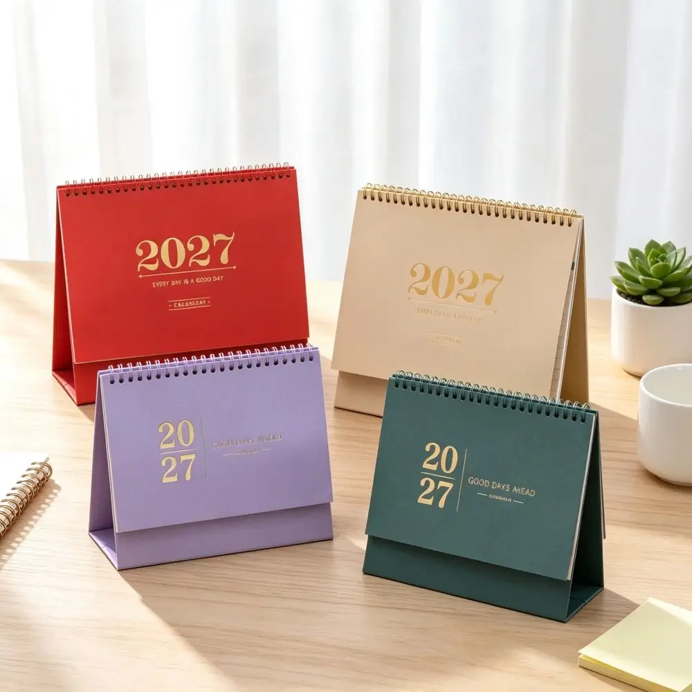 Paper 2027 Desk Calendar Spiral Binding Monthly View Monthly Planner Desktop Size Morandi Color Standing Table Calendar