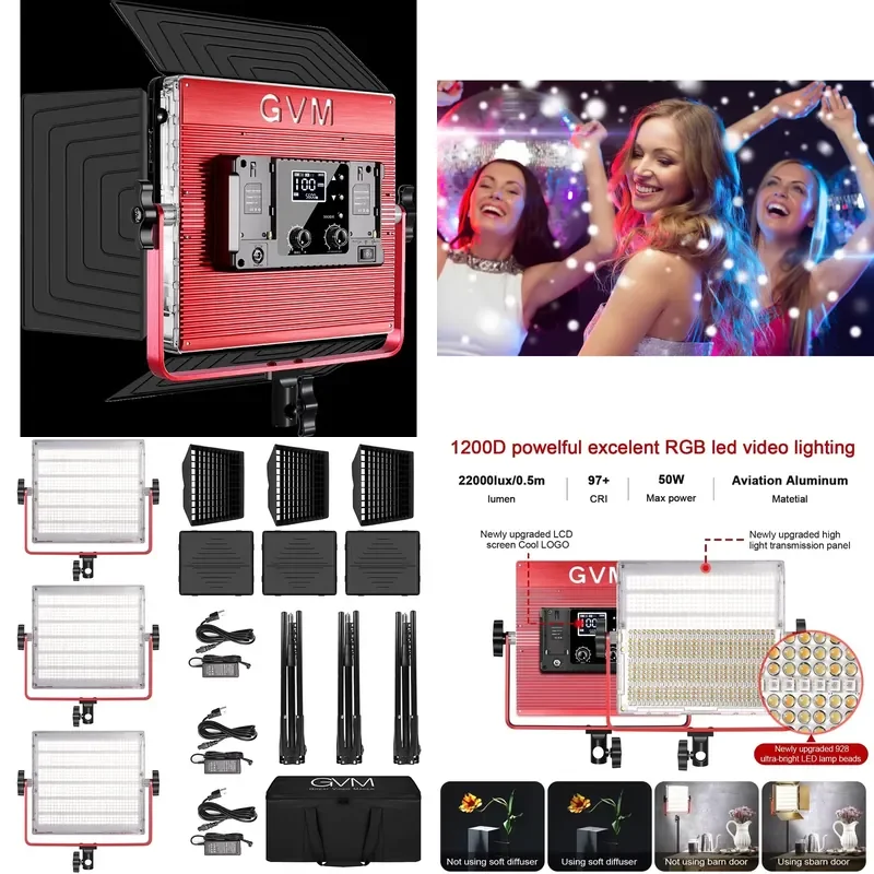 GVM 1200D PRO RGB LED Video Light With 3 Softboxes 50W Video Lighting Color Led Video Lighting Kit With APP