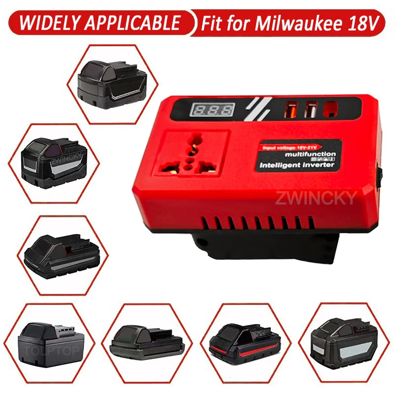 Convertitore di potenza DC 18V a 220V Adattatore inverter Convertitore di alimentazione per elettrodomestici per Makita/Dewalt/Milwaukee Campo all'aperto