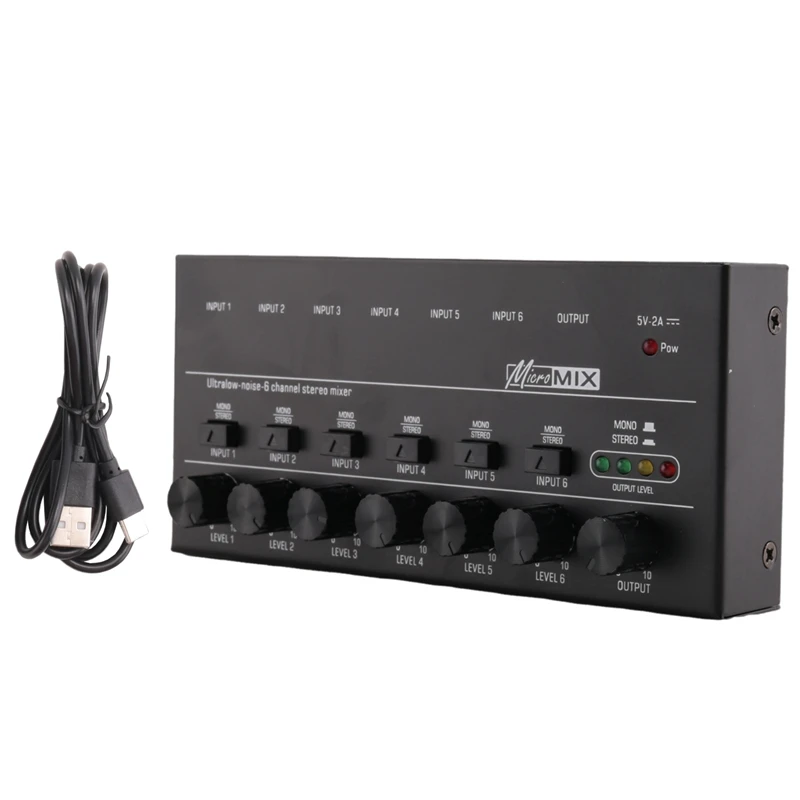 

1 Piece 6 Channels Audio Mixer Mini Stereo Mixer Professional Sound Mixer 6.35MM Low-Noise USB Mixer For Recording Studio ,Black