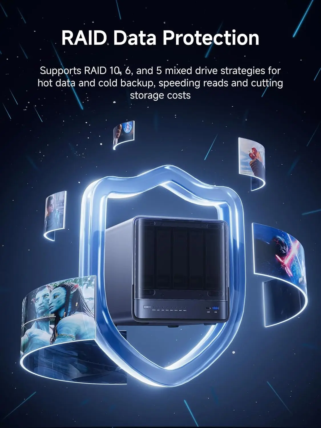 تخزين MINISFORUM 5 Bay NAS N5 Pro 370، AMD Ryzen AI 9 HX PRO 370 (12C/24T، حتى 5.1 جيجا هرتز)، 1 * 10 جيجا بايت، 1 * 5 جيجا بايت، 3 * M.2 NVMe