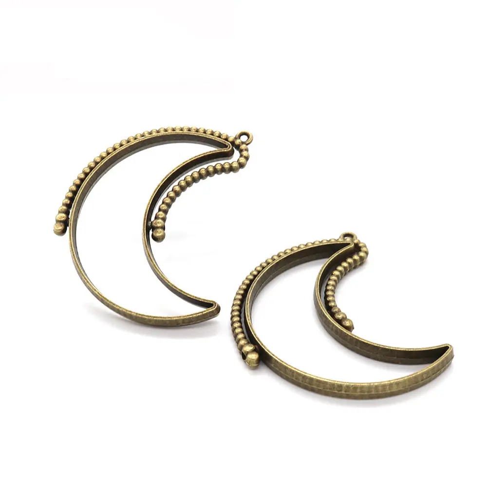 25Pcs Alloy Hollow Frame Jewelry Accessories Rotatable Moon Shape Open Bezel Pendants DIY Jewelry Supplies Hollow Charms Resin