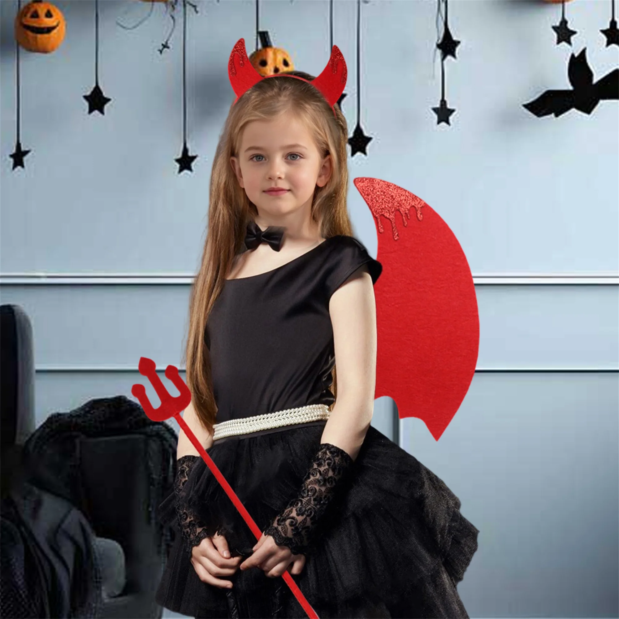 Halloween Devil Costume Set for Kids and Adults - Includes Horn Headband Fork Wings and Demon Cosplay Accessories