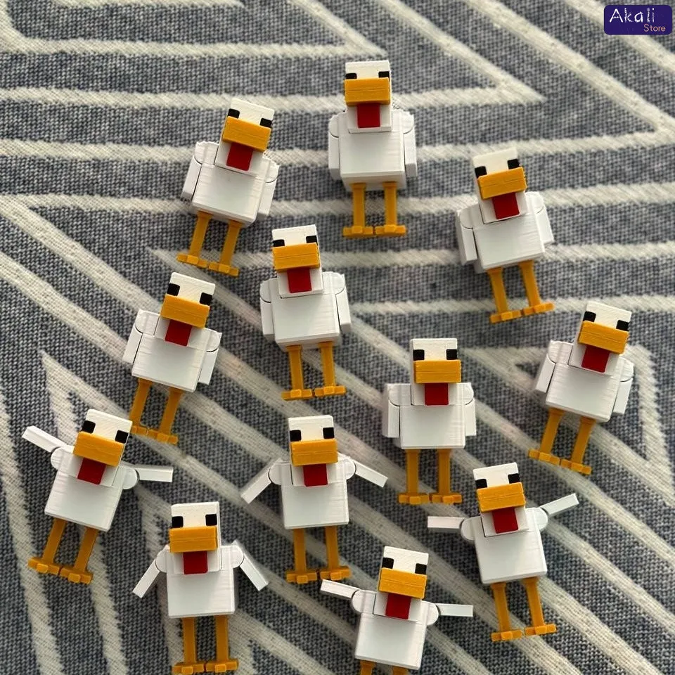 تمثال دجاج بلاستيكي مطبوع ثلاثي الأبعاد لعبة MC نموذج قابل للجمع لتزيين المكتب 1/2/5 قطع