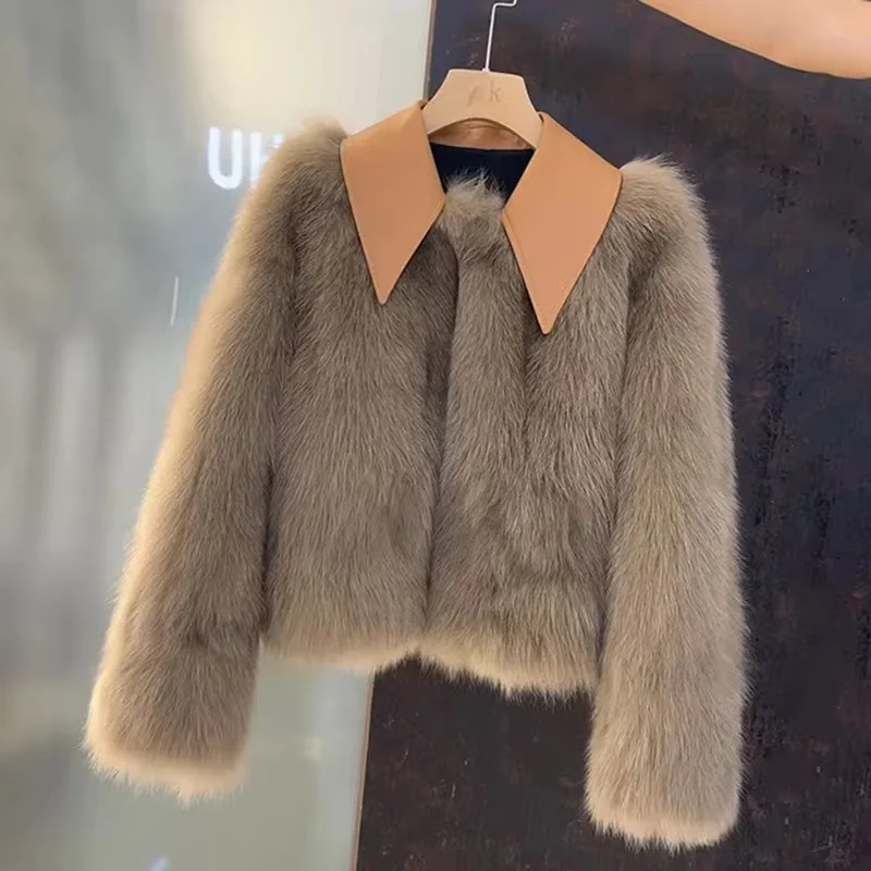 Tempérament coréen automne hiver fausse fourrure de renard manteau pour les femmes 2025 mode haut de gamme à manches longues Cardigan veste vêtements de dessus pour femmes