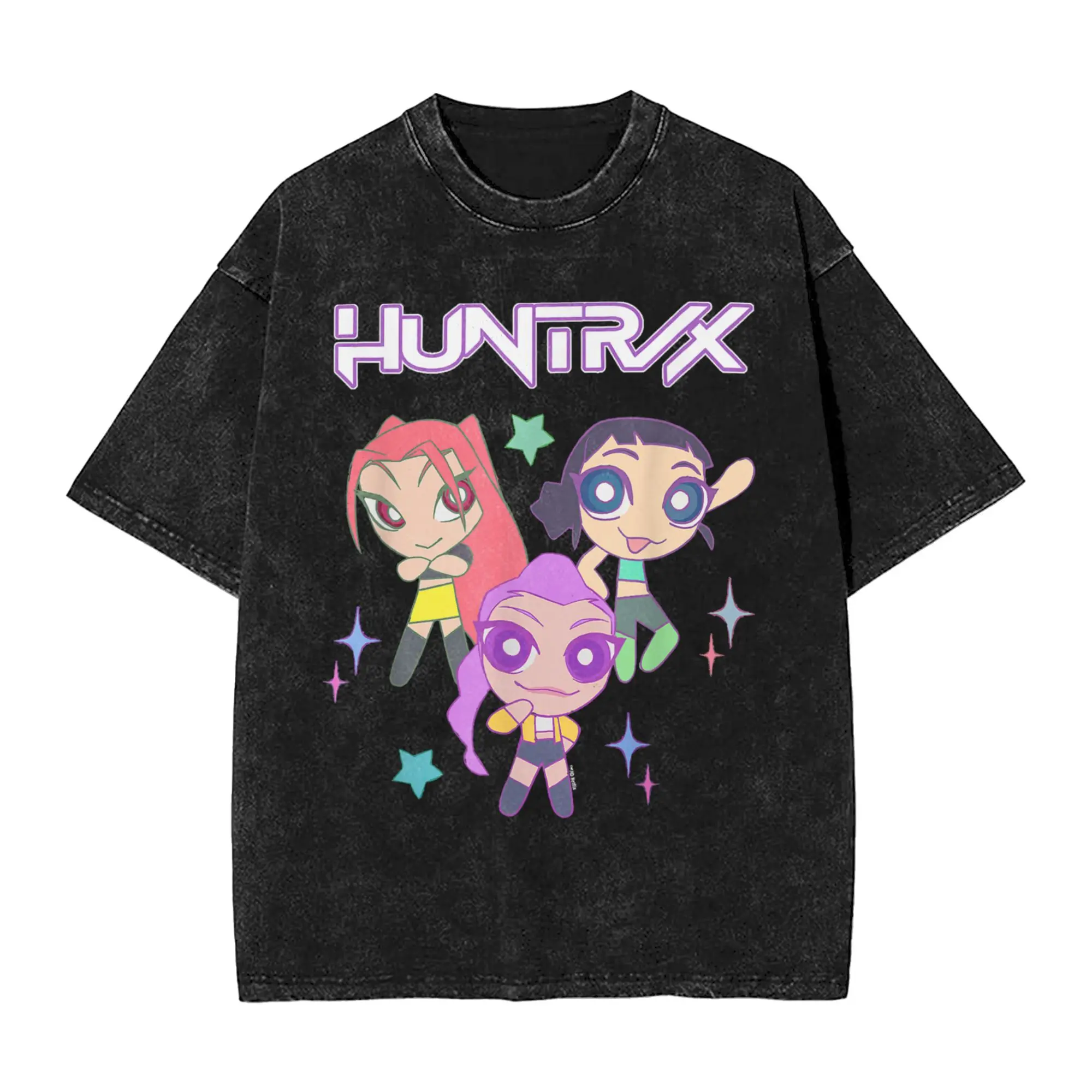 

World Tour K–Pop Demon Hunters Huntrix Washed футболка мужская Y2K летние трендовые футболки с круглым вырезом с узором топы больших размеров