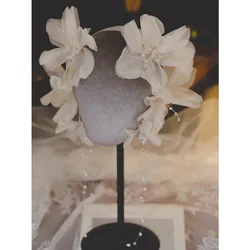 Bridal Headwear Crepe Ear Hanging Fairy Exaggerated Flower Hair Tassel Forest Wedding Hair Jewelry