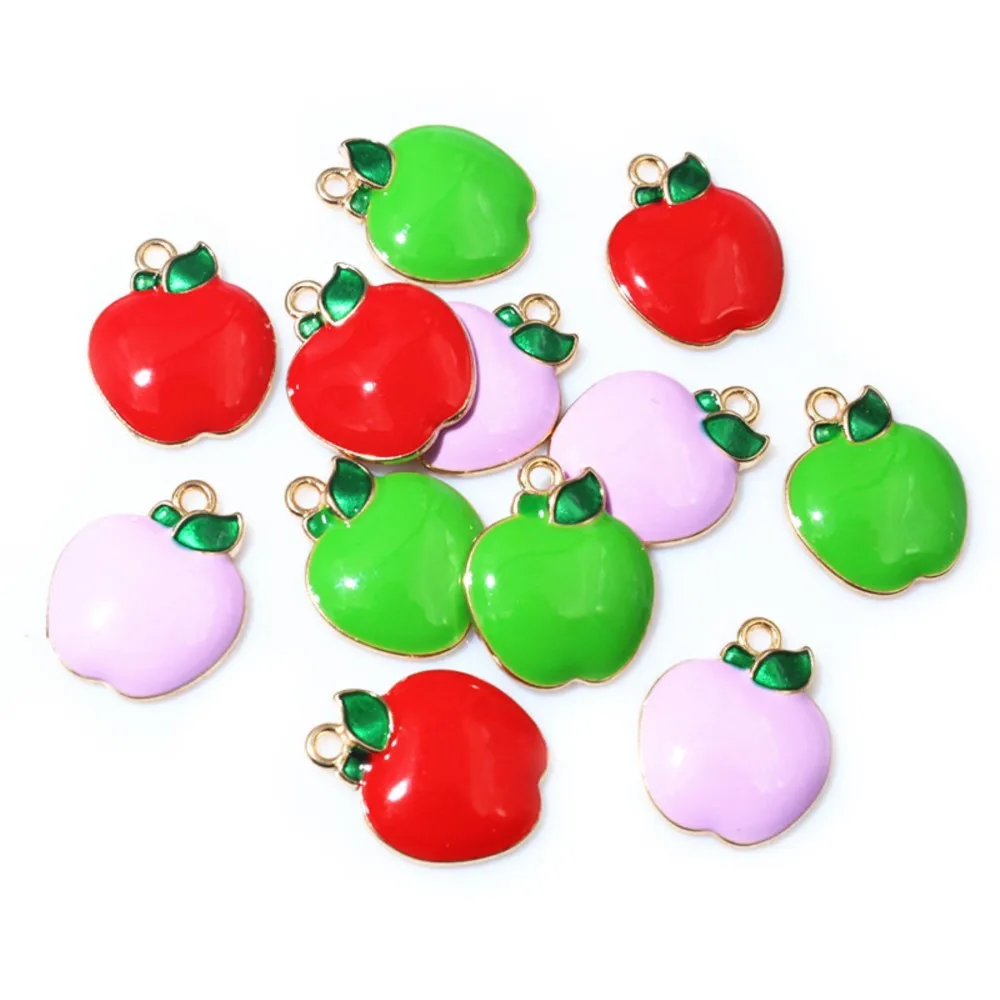 20Pcs/Lot Fruit Enamel Metal Charms Apple Pendant For DIY Necklace Bracelet Jewelry Making Findings Supplies Craft Accessories