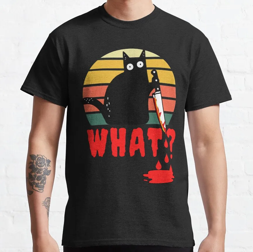 Funny Murderous Cat Holding Knife Gift t shirt for Cat lover 100% cotton tee Short sleeve Graphic clothes All size tops S-6XL