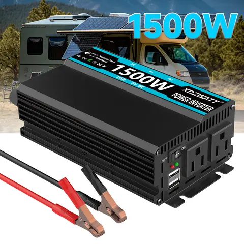 Car Power Inverter 500W/1500W DC 12V To AC 120V Transformer with Dual Socket Charge,2×0-2.4A USB Port.