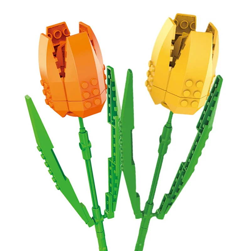 DIY Simulation Tulip Building Block Set Mini Potted Flower Bouquet Building Blocks Children's Toy Gift