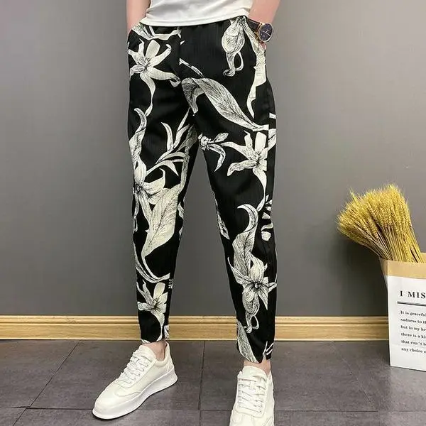 

New Summer Personalized Print for Men Versatile Thin Casual Nine-point Pants