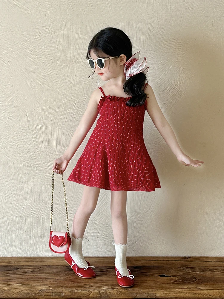 

Girls Floral Print ter Dr Summer New Korean Sle Vaion Princ Skirt Breathable Lightweight Comfortable Kids Clothing