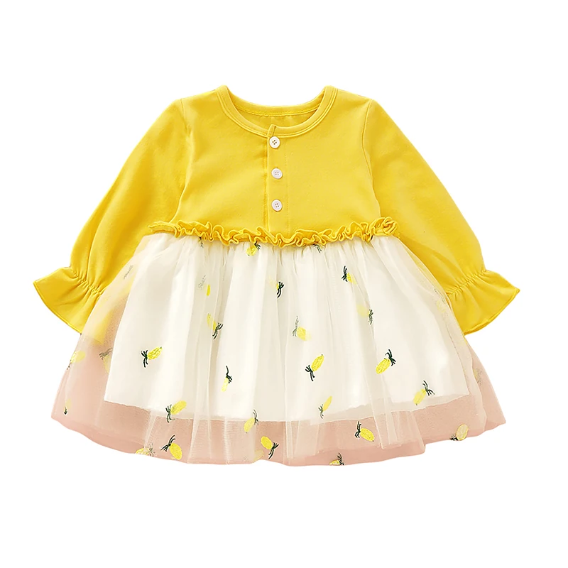 Baby Girls bodysuit Dress Lace Mesh Infant Girl Dress with Mesh Patchwork, Pineapple Clothing