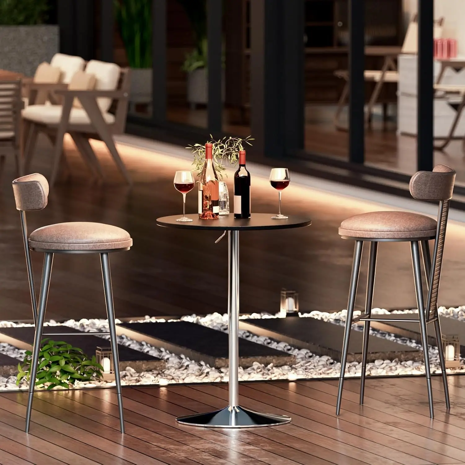 Ajustável em altura e 360 ° giratória Round Bar Table, Pub Table, Cocktail Table, High Bar Table com Metal Pole e Base, 23,5"