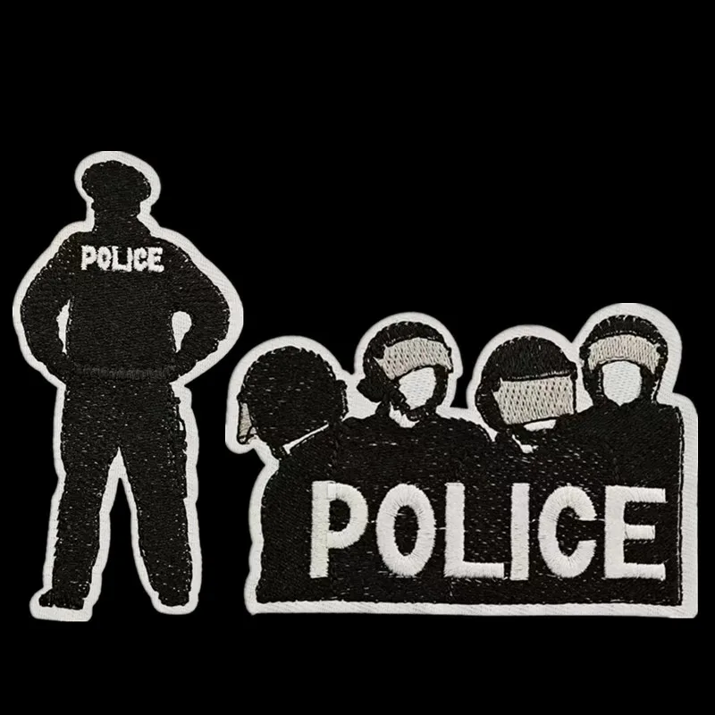 1Set Embroidered Letter Patch Police Series DIY Clothing Iron-On Appliques for T-Shirts Jeans Masks Backpacks Hats