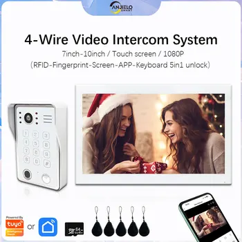 Système d'interphone vidéo maison empreinte digitale 5in1 déverrouiller vidéo entrée interphone Tuya Smart 1080P tactile Wifi moniteur inter cam sonnette