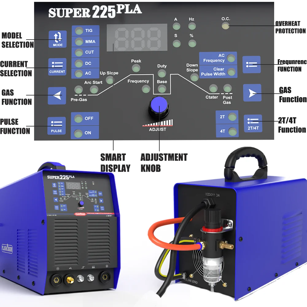 Plasmargon 220V TIG Nhôm Máy Hàn TIG/Cắt/MMA/Xung AC DC Inverter 2T 4T Đa Chức Năng Máy Hàn 5 Trong 1 Hàn TIG