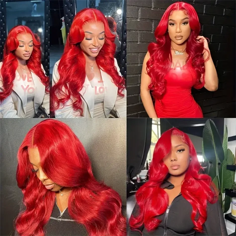 13x4 Transparent Lace Frontal Wigs Red Body Wave  Brazilian Human hair wigs For Women Transparent Lace Frontal Wig 200 Density