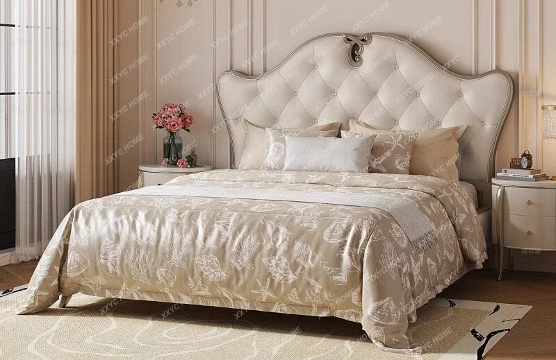 Leather master bedroom big bed all solid wood soft bag first layer cowhide