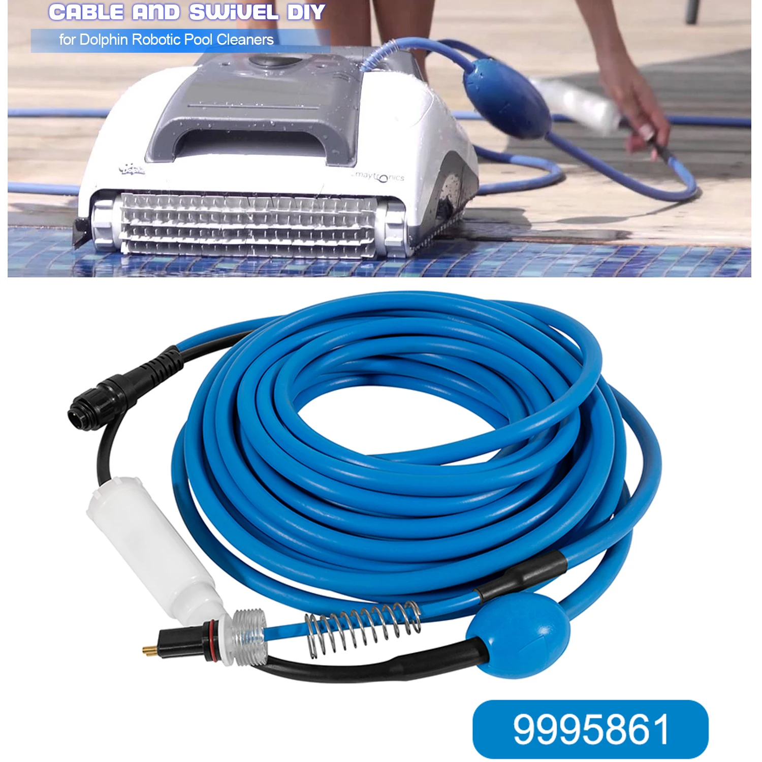 9995861 Cabo e giratório DIY 2 fios para limpadores robóticos de piscina Dolphin Nautilus (antigo), DX3, Advantage Plus, Endeavor, 60FT