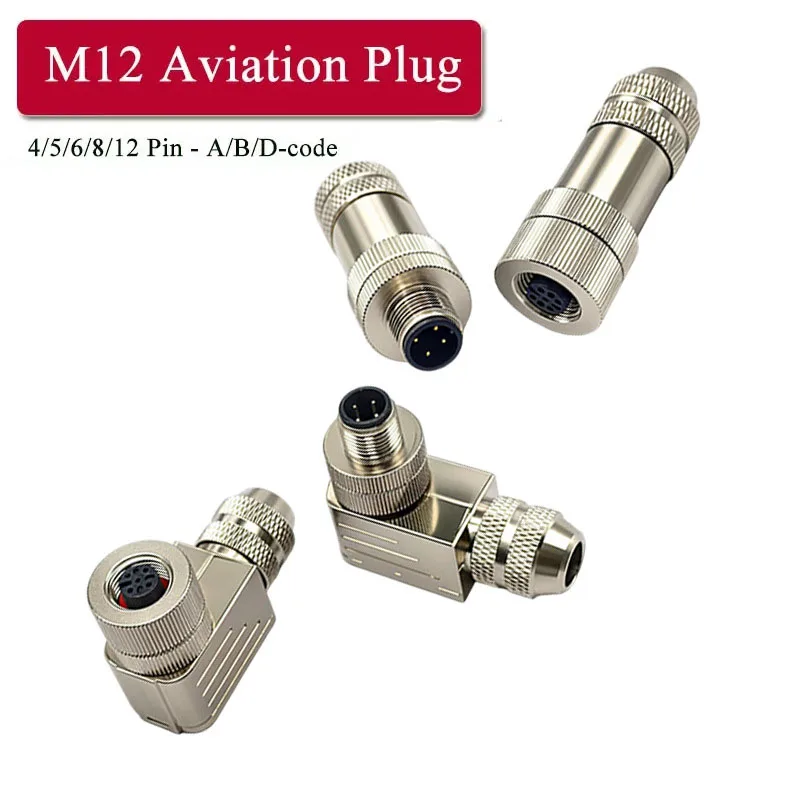 M12 Screw Assembled Sensor Connector 4/5/6/8/12 Pin Profinet Aviation Plug Metal with Shielded A/B/D-code Ethernet Connectors