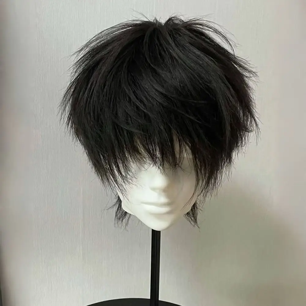 Messy Layered Men's Short Wig Natural Fringe Elastic Lace Cap Synthetic Hair Wig Korean-style Adjustable Full Cap Hairpiece