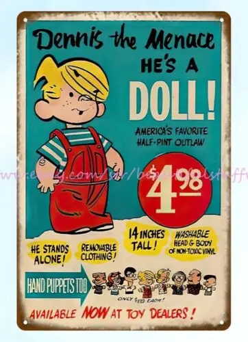 Bennis the Menace doll food nostalgia metal tin sign inspirational wall art